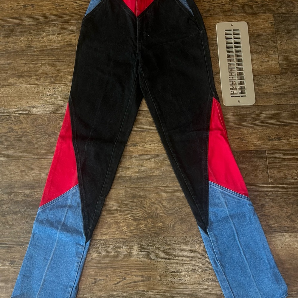 Vintage Quarterhorse Jeans with Red, Black, and Blue Panels